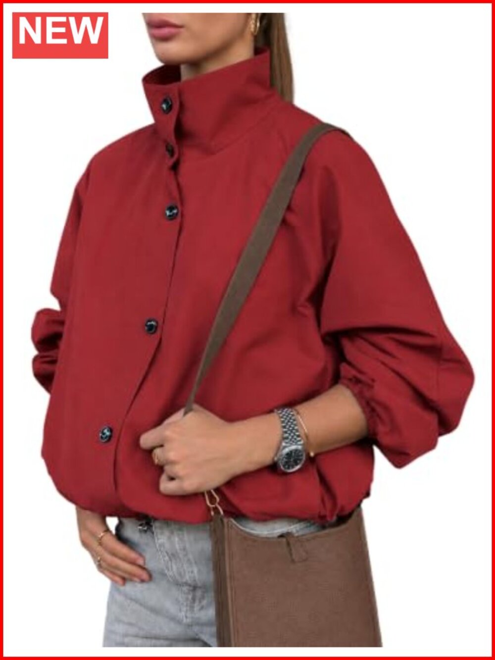 Women Funnel Neck Windbreaker Jacket Lightweight Bomber Jacket Snap Zip